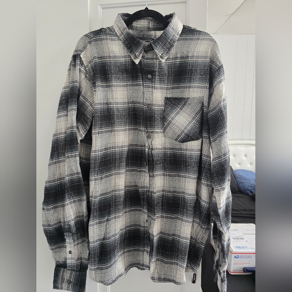 Classic Black and White Plaid Men's Shirt